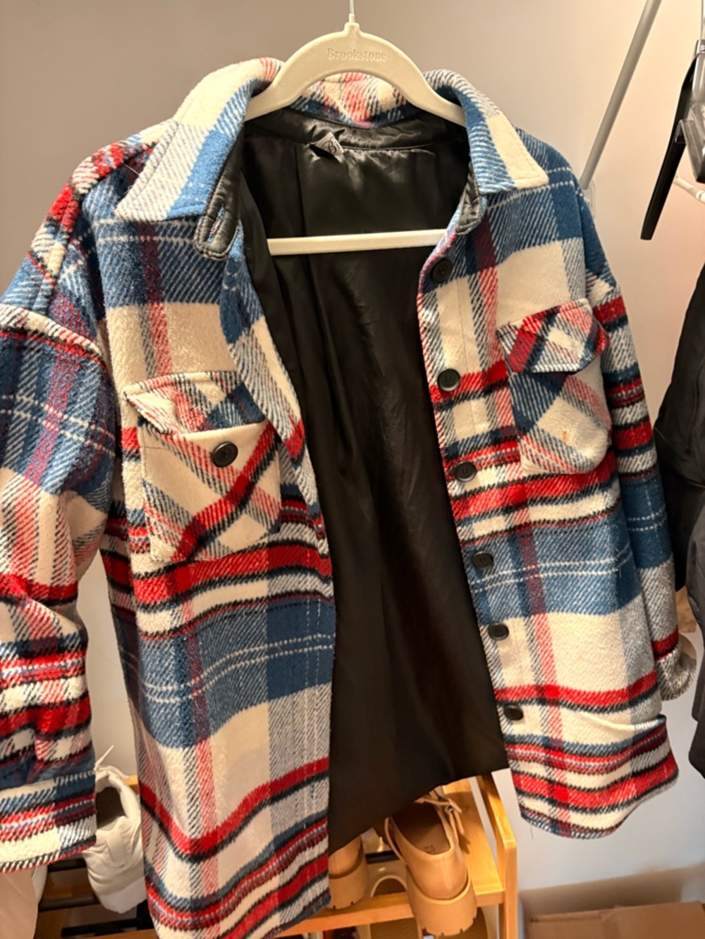 Blue Red Ivory Plaid Shacket